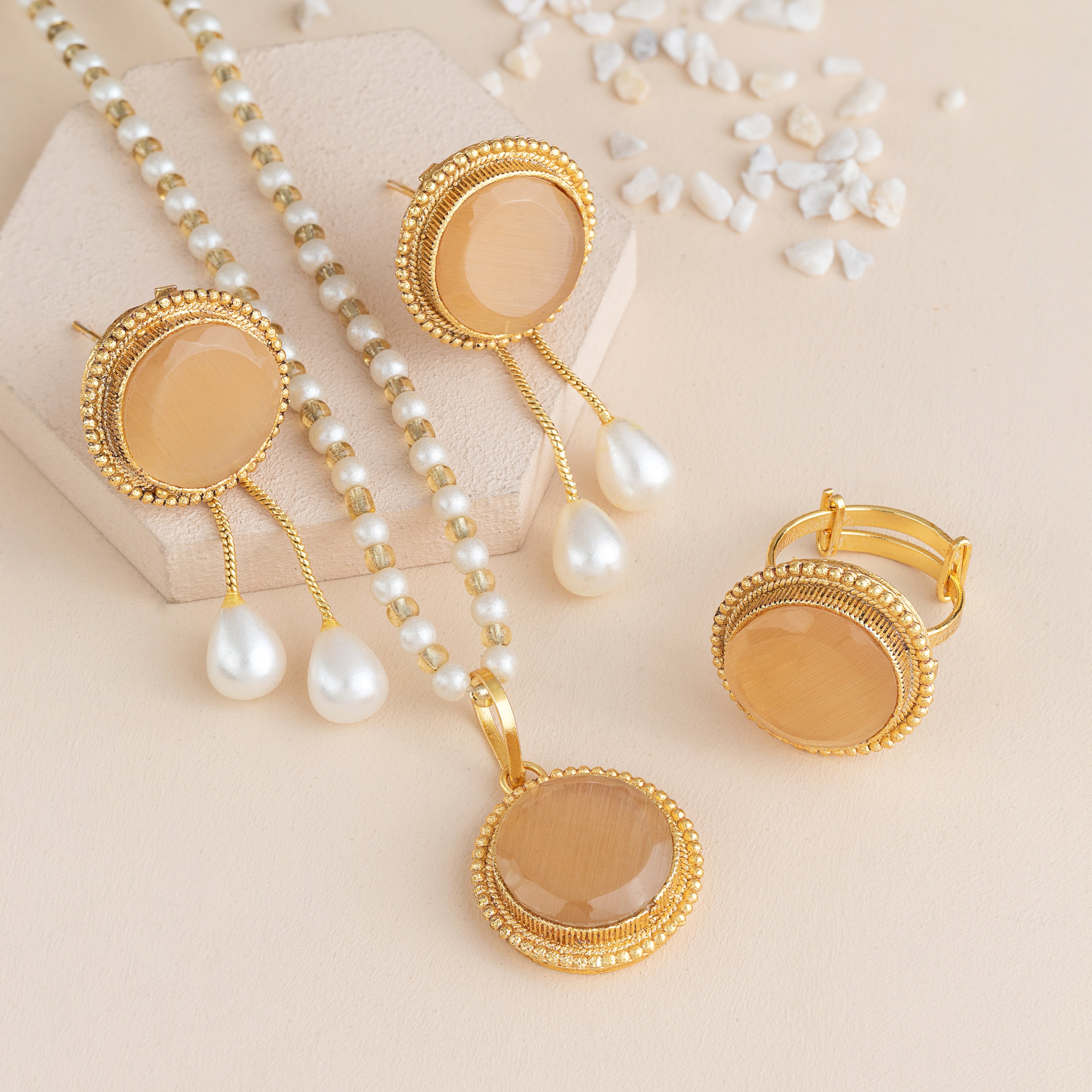 Attractive Egyptian Premium Artificial Jewelry Set with Pearls & Gemstones – 8 Beautiful Colors