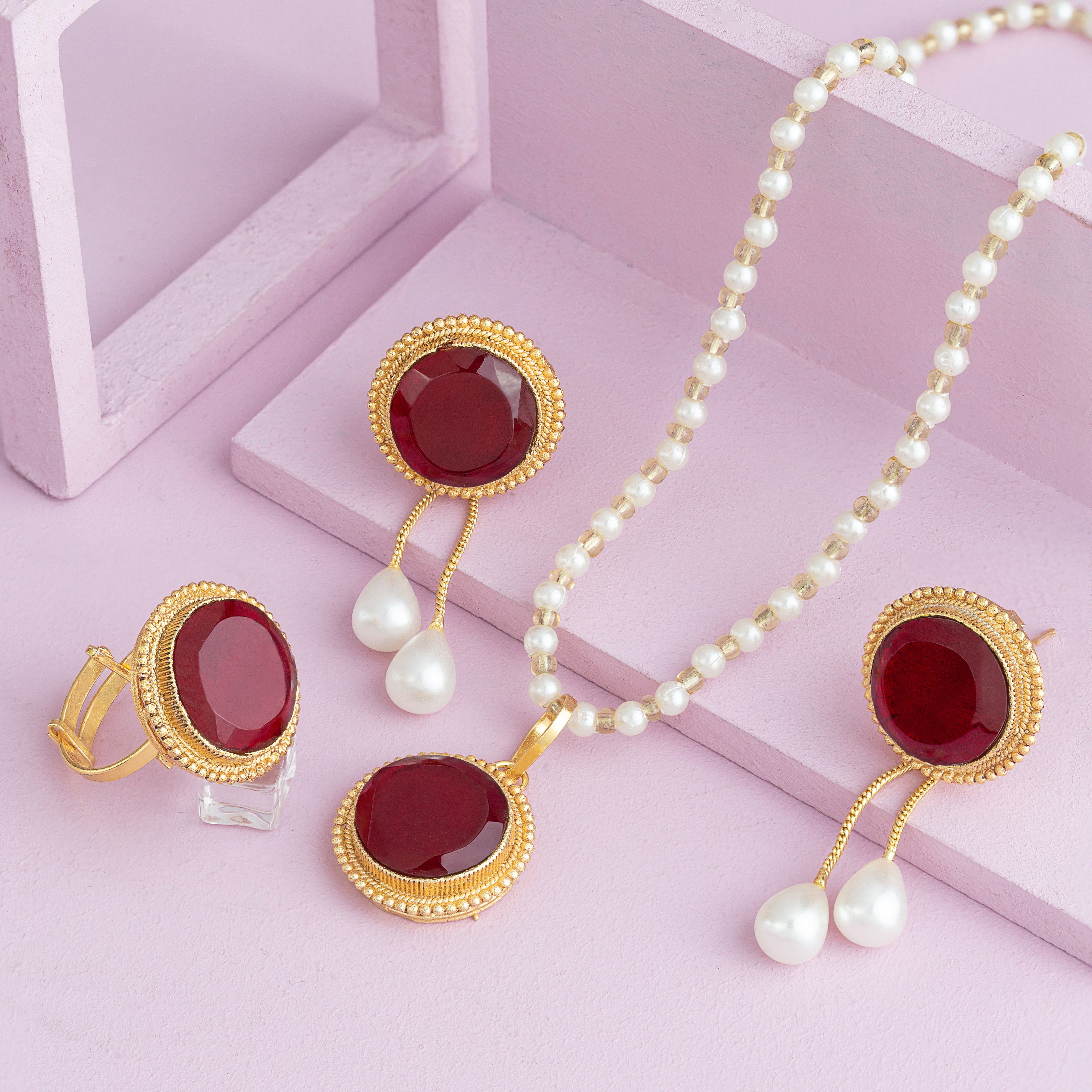 Attractive Egyptian Premium Artificial Jewelry Set with Pearls & Gemstones – 8 Beautiful Colors