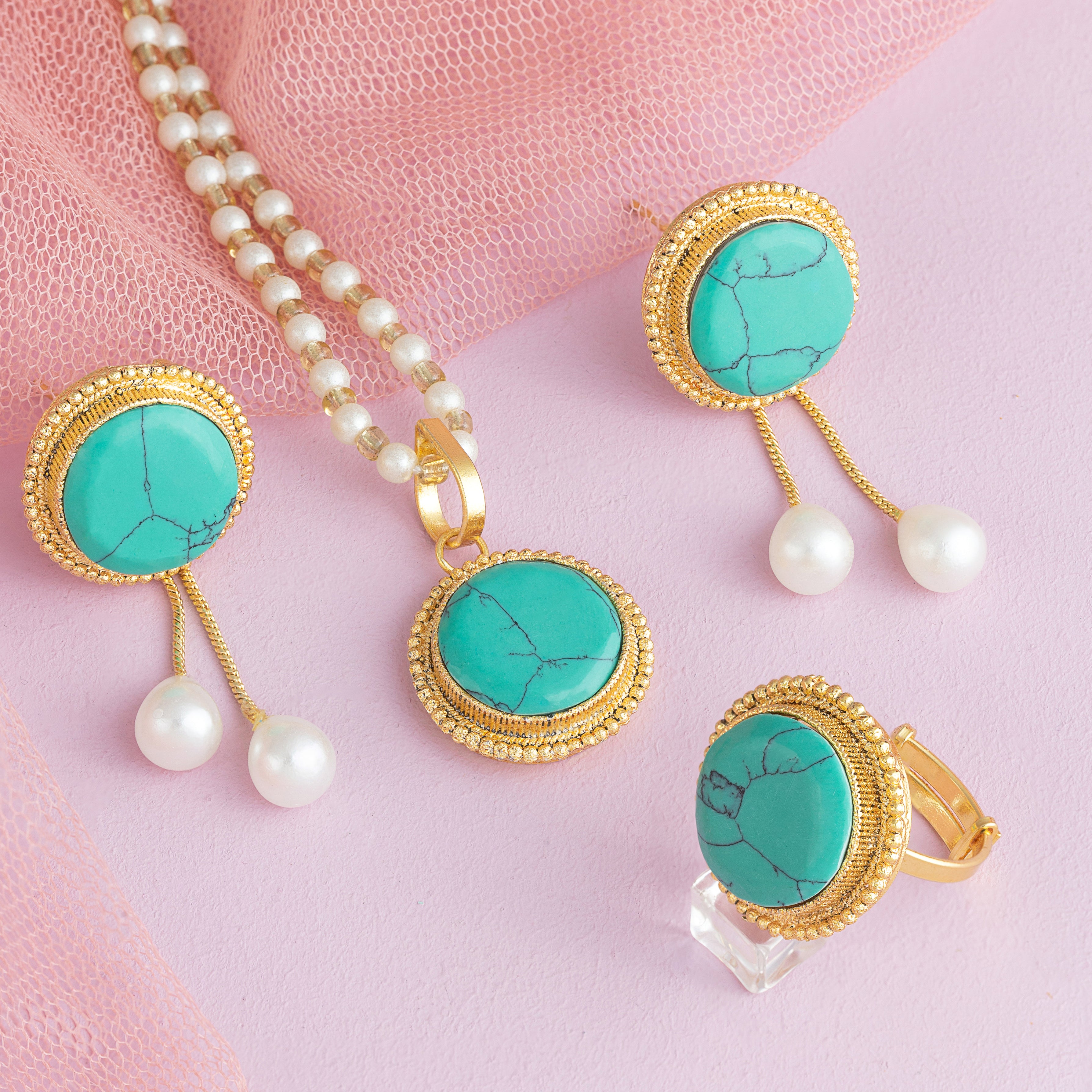 Attractive Egyptian Premium Artificial Jewelry Set with Pearls & Gemstones – 8 Beautiful Colors