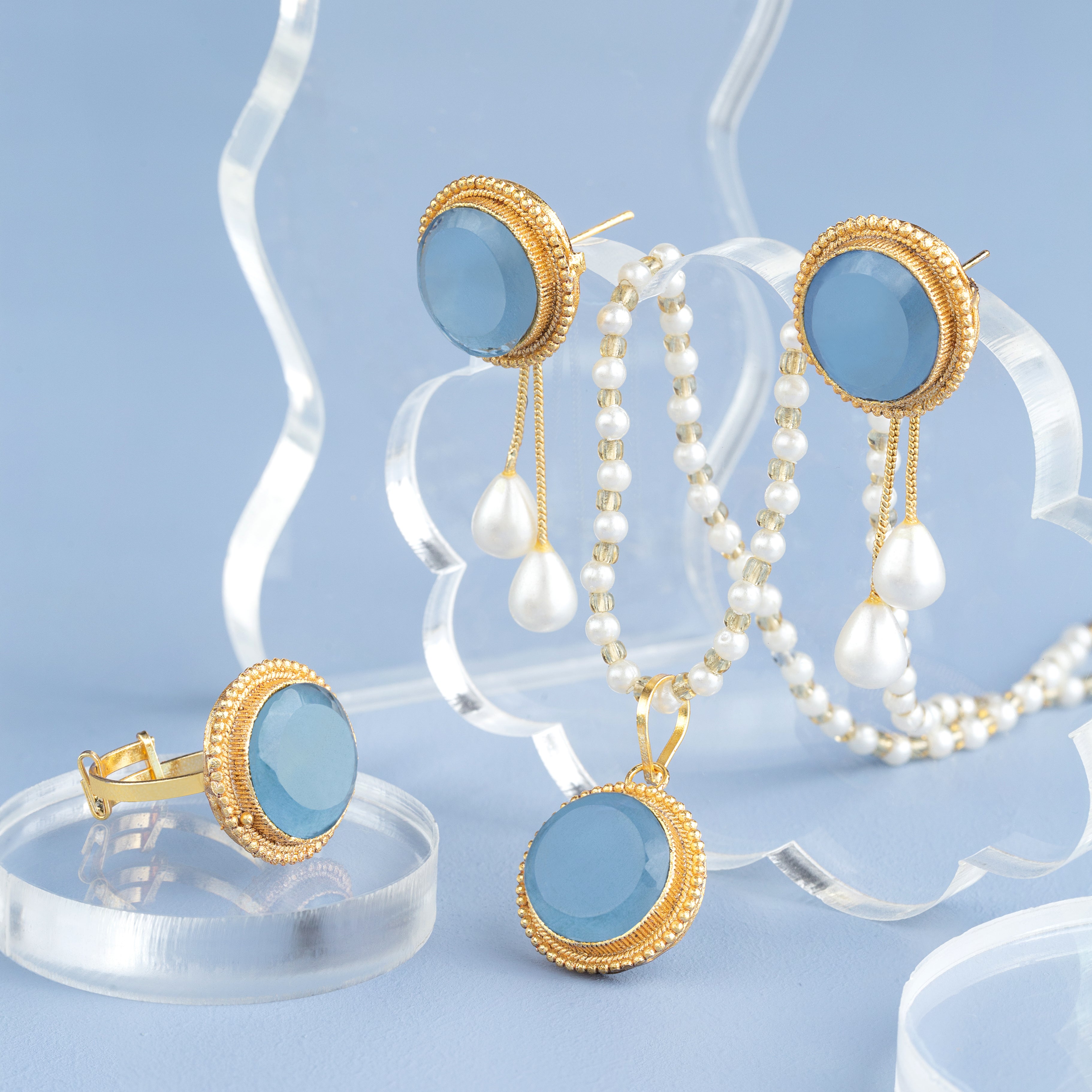 Attractive Egyptian Premium Artificial Jewelry Set with Pearls & Gemstones – 8 Beautiful Colors