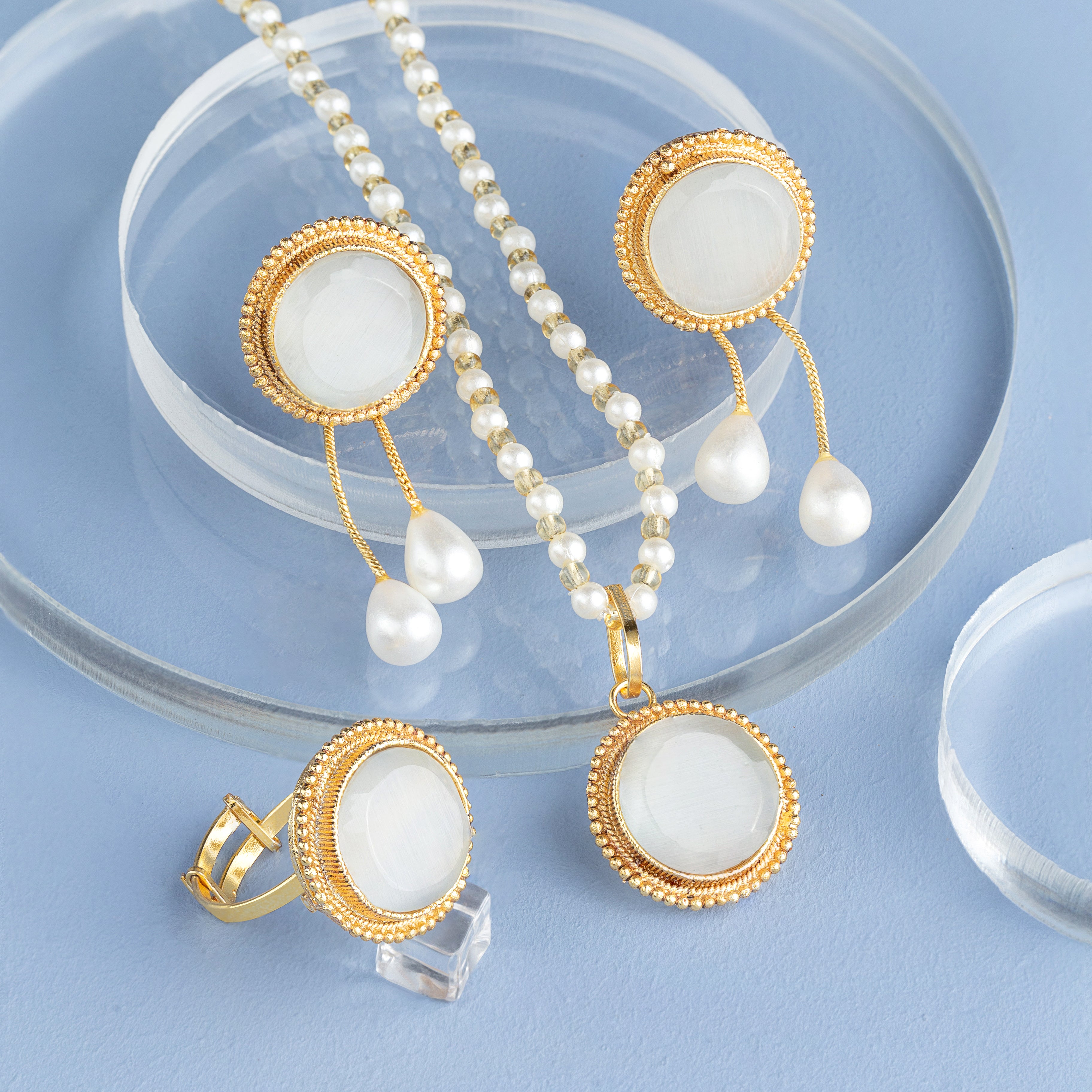 Attractive Egyptian Premium Artificial Jewelry Set with Pearls & Gemstones – 8 Beautiful Colors