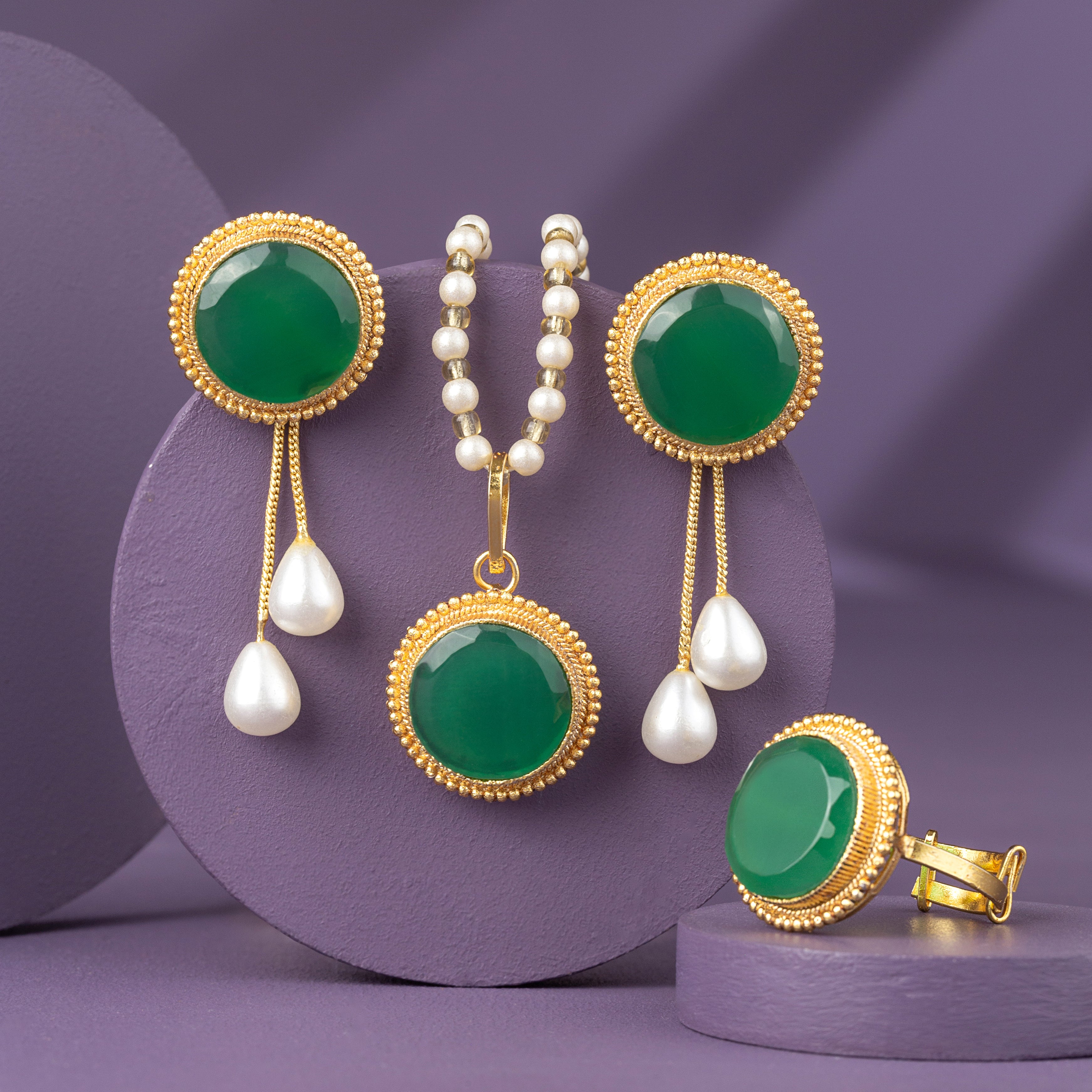 Attractive Egyptian Premium Artificial Jewelry Set with Pearls & Gemstones – 8 Beautiful Colors