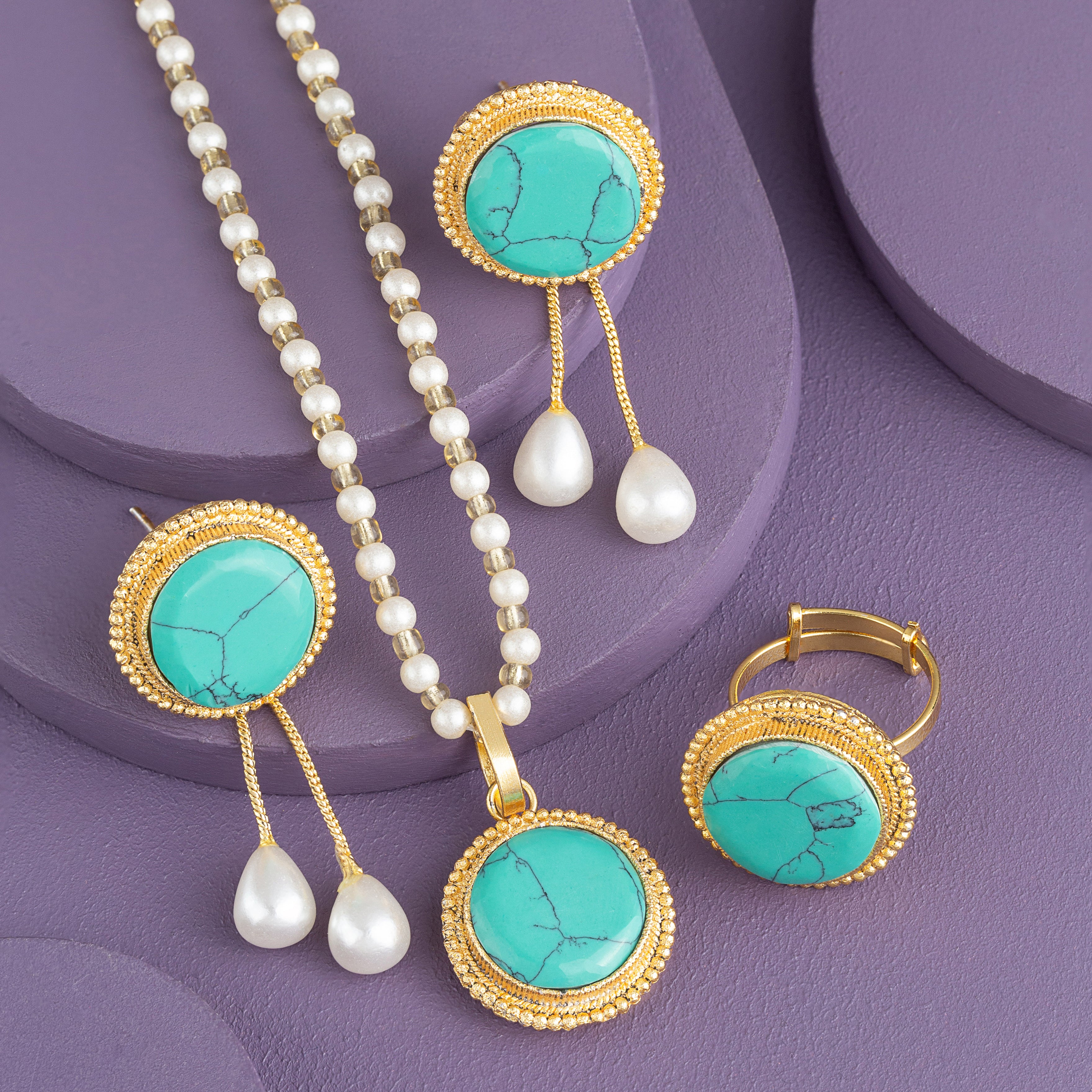 Attractive Egyptian Premium Artificial Jewelry Set with Pearls & Gemstones – 8 Beautiful Colors