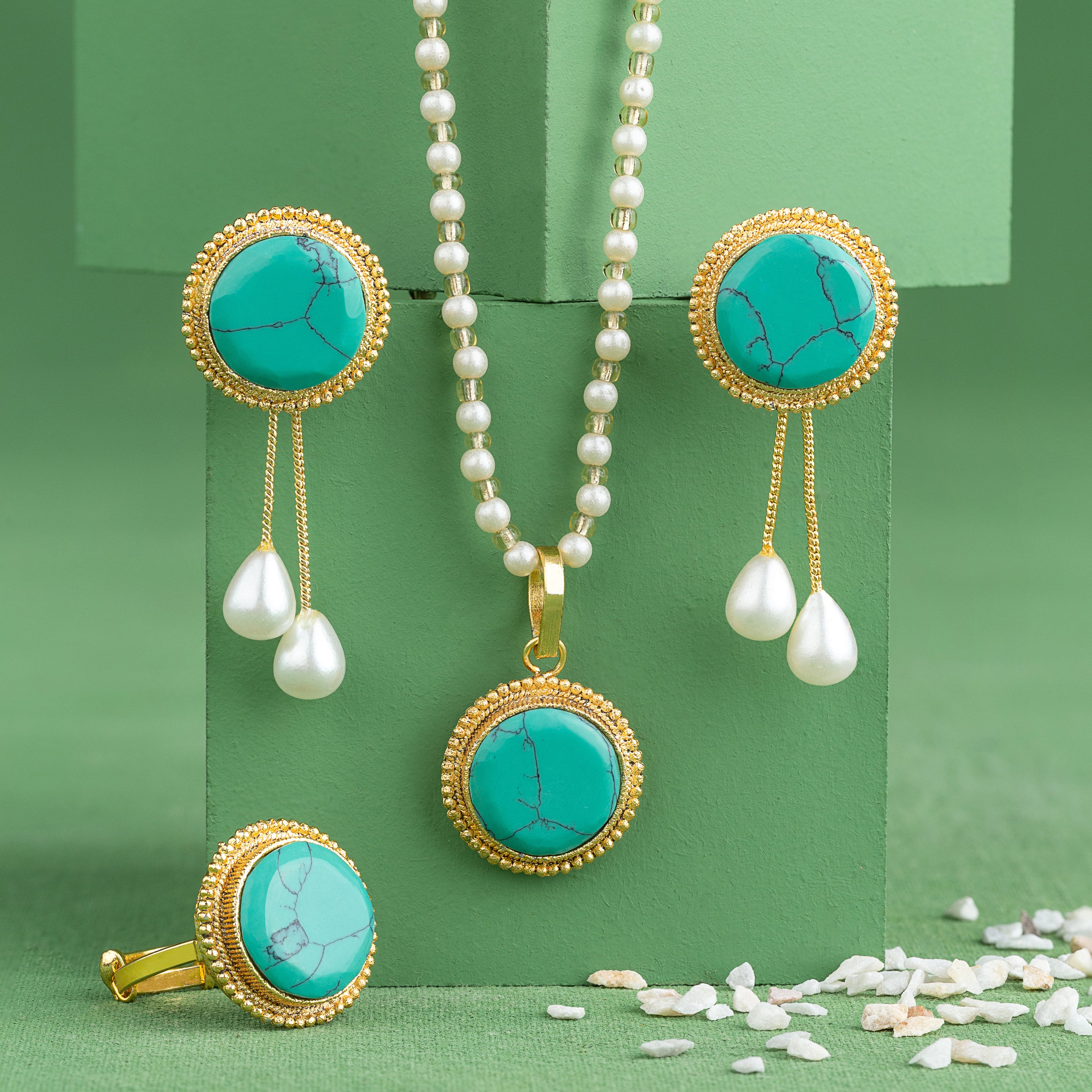 Attractive Egyptian Premium Artificial Jewelry Set with Pearls & Gemstones – 8 Beautiful Colors